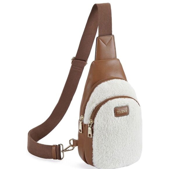 Handbags - Telena Small‎ Sling Bag Leather Crossbody Fanny Packs Chest Cream Sherpa